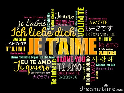 Je tâ€™aime (I Love You in French) in different languages Stock Photo